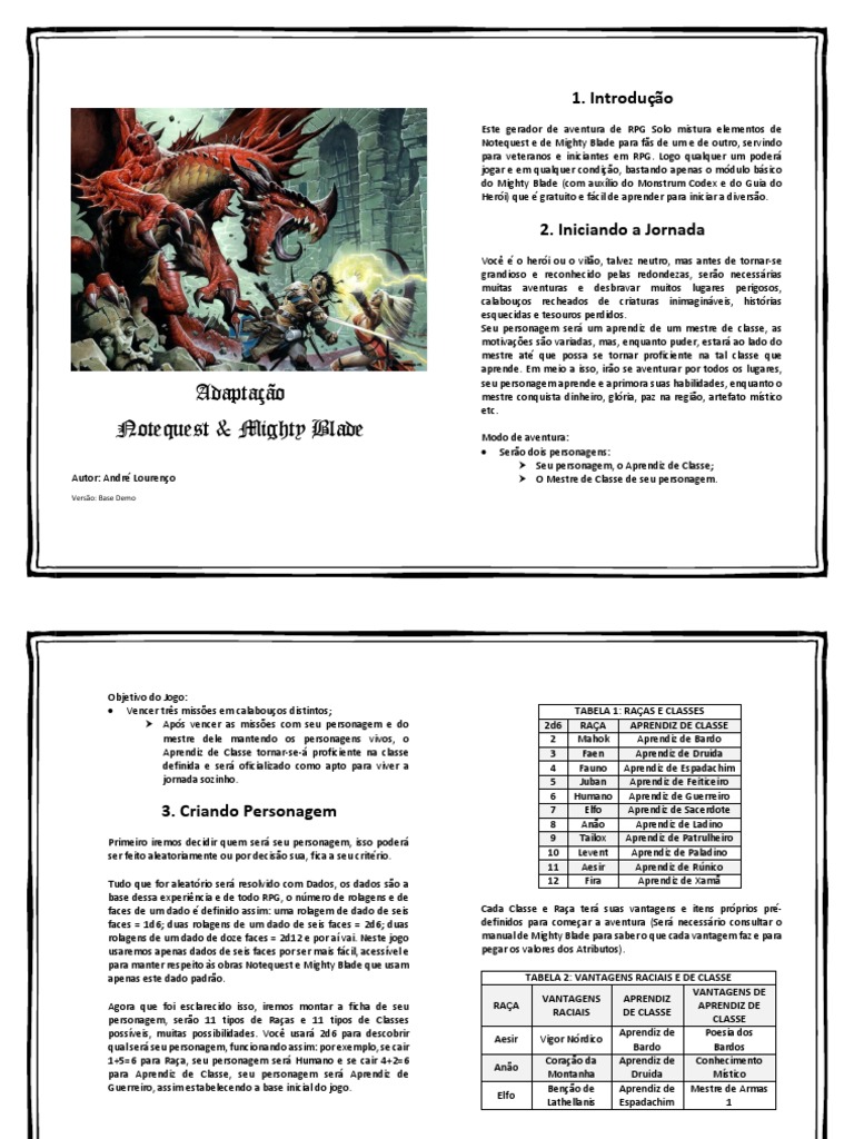 Adaptação de Notequest e Mighty Blade | PDF | Jogos de RPG