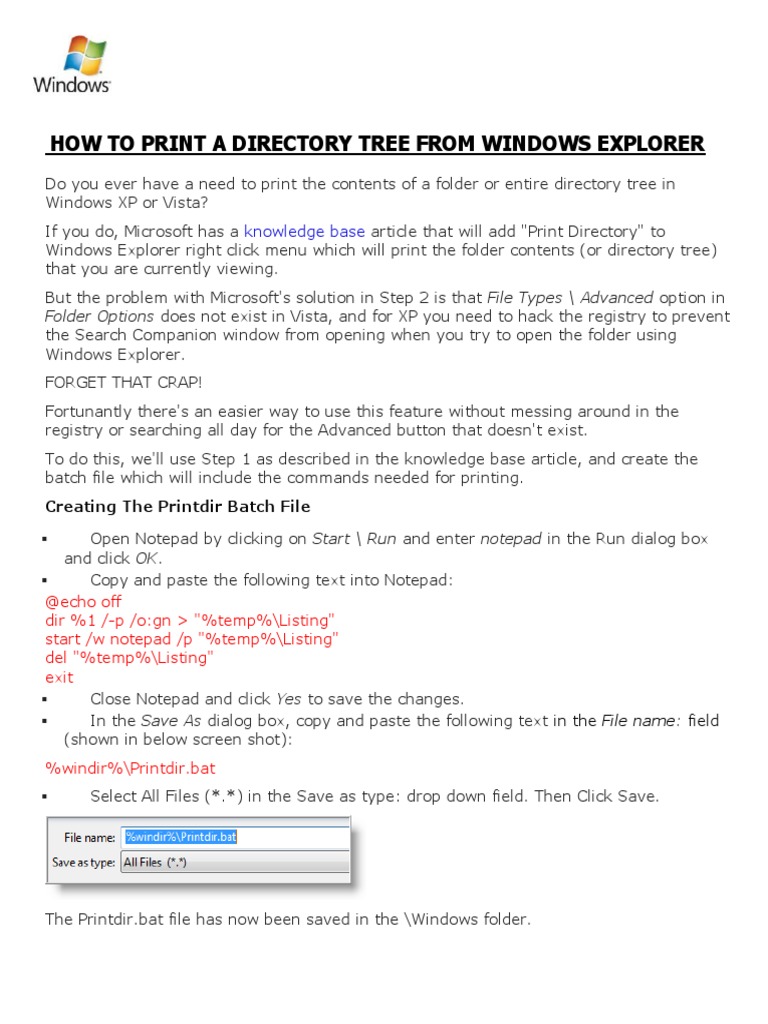 How to print a directory tree from windows explorer pdf software
