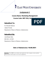 Assignment-1: Course Name: Marketing Management Course Code: MKT-501 Section: 1 Submitted To