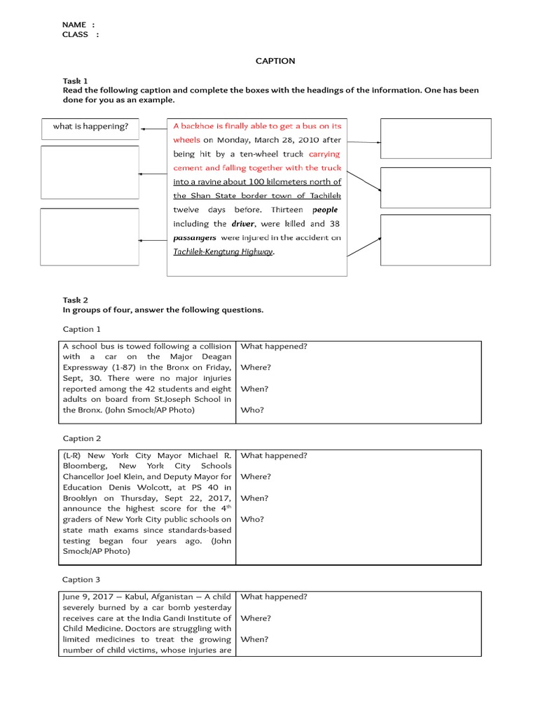 Caption Writing Worksheet for Grade 3 | PDF