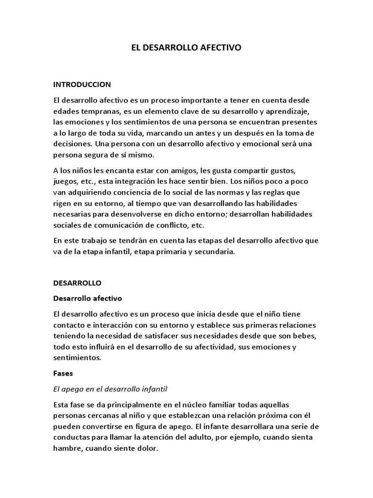 Etapas del Desarrollo Afectivo Infantil | PDF | Teoría de apego | Adultos