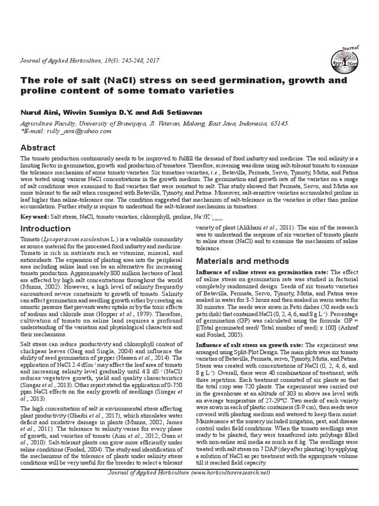 Salt Stress Effects on Tomato Varieties | PDF | Seed | Germination