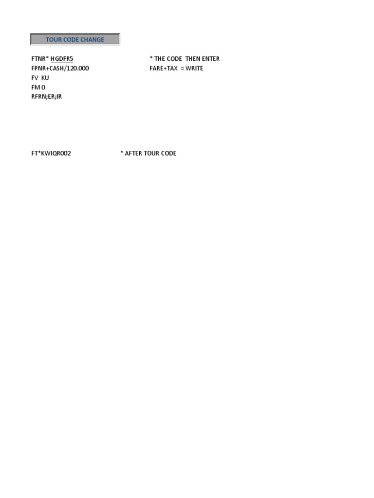 Tour Code Change | PDF