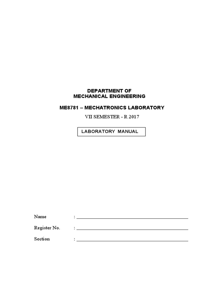 Mechatronics Lab Manual 2017 Regulation Descargar gratis PDF