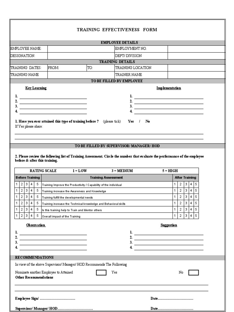Training Effectiveness Form PDF Human Nature Pedagogy
