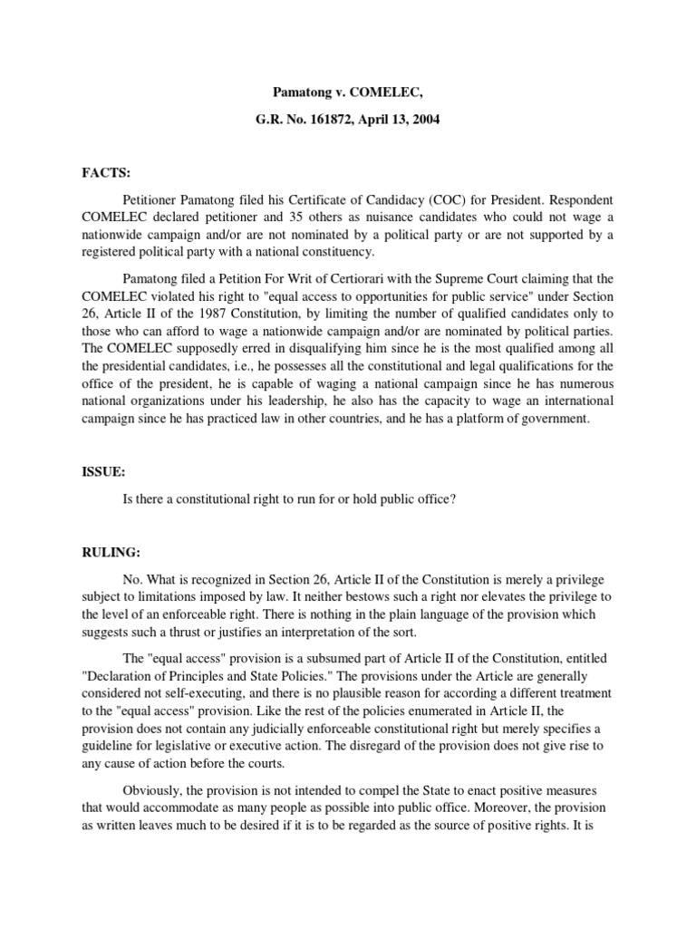 Pamatong v comelec g r no 161872 april 13 2004 pdf article