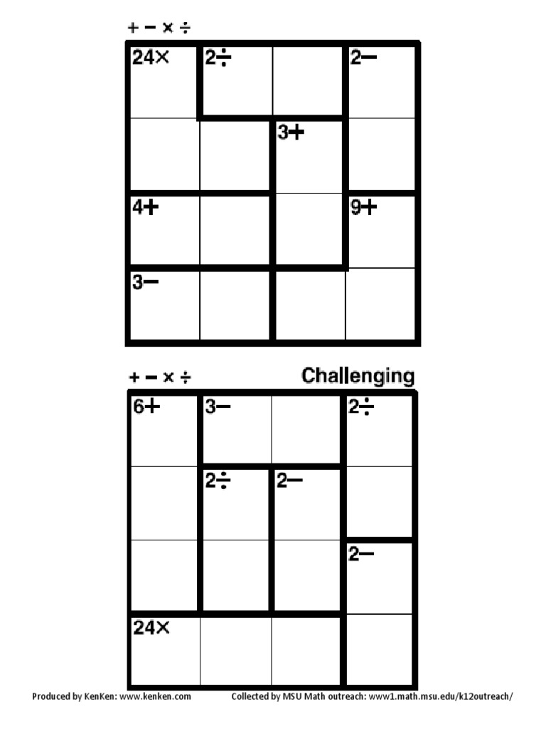 4x4 KenKen Puzzle with Answers | PDF