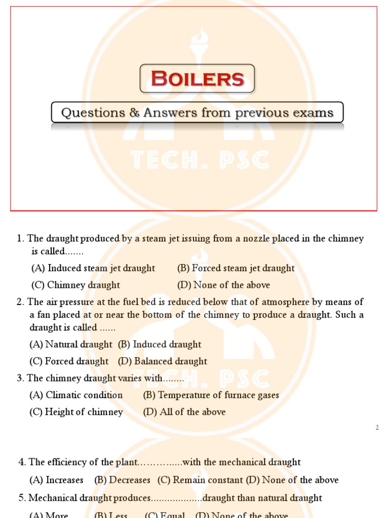 Boilers Questions & Answers From Previous Exams PDF Boiler Steam