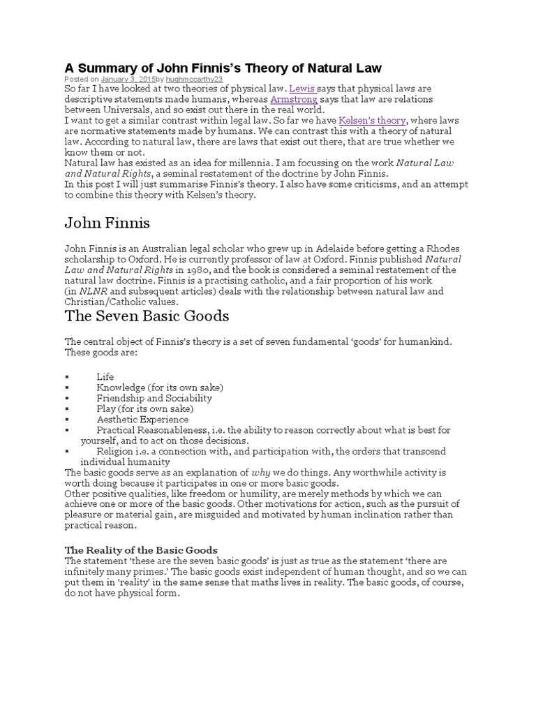 A Summary of John Finnis | PDF | Reason | Natural Law