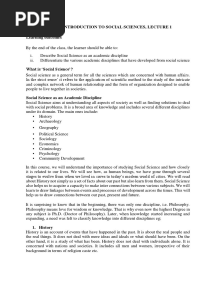 Lecture 1, Introduction To Social Sciences