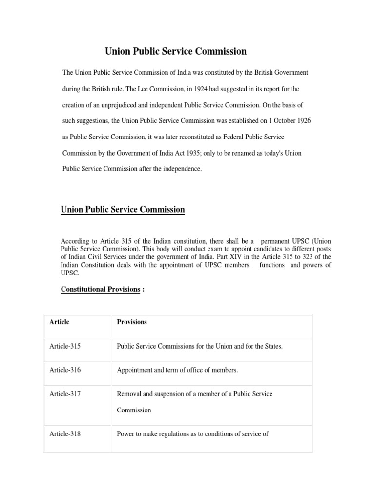 UNION PUBLIC SERVICE COMMISSION ARTICLE intelligence overview