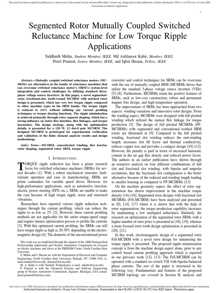 Segmented Rotor Mutually Coupled Switched Reluctance MAchine For Low ...