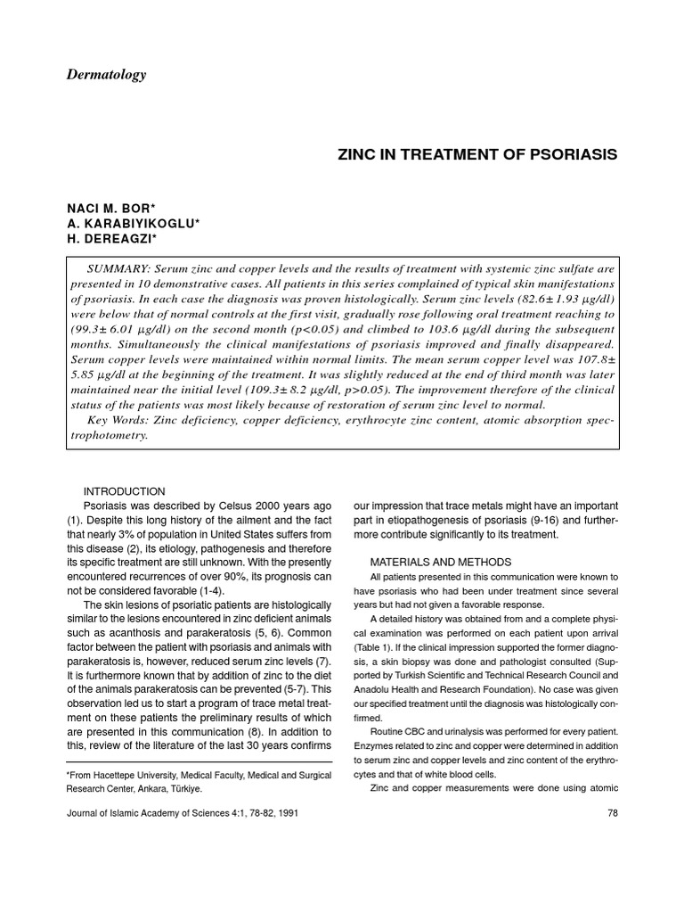Zinc For Psoriasis PDF Psoriasis Zinc