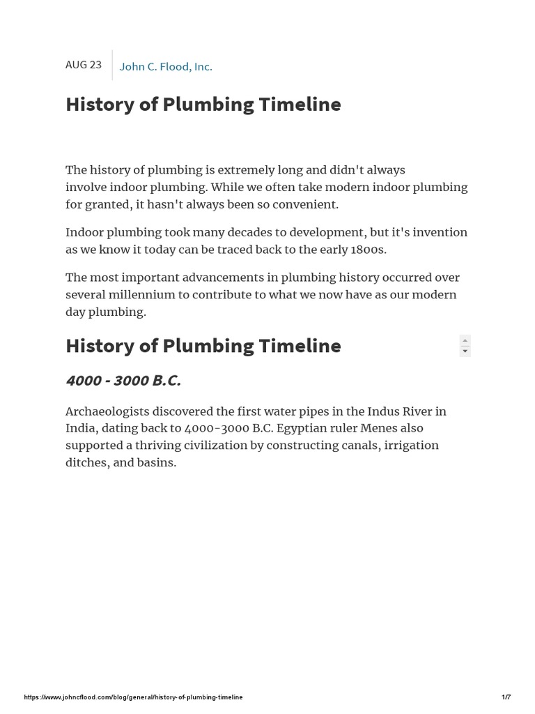 History of Plumbing Timeline John C. Flood PDF Plumbing Toilet