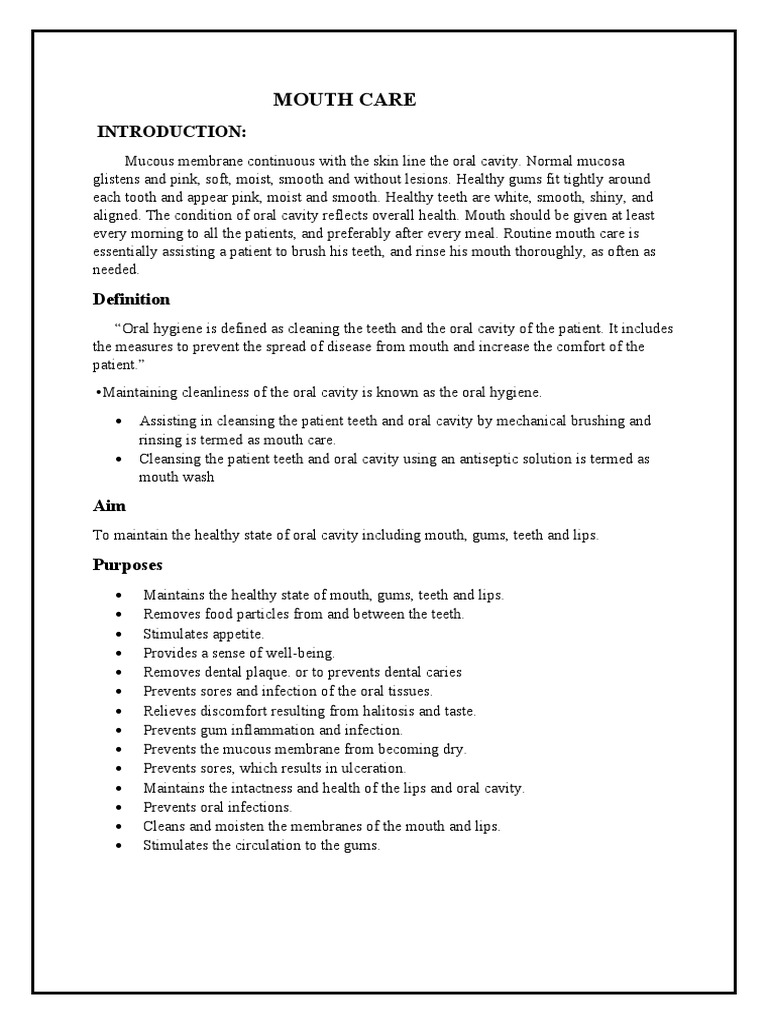 Mouth Care PDF Oral Hygiene Human Tooth