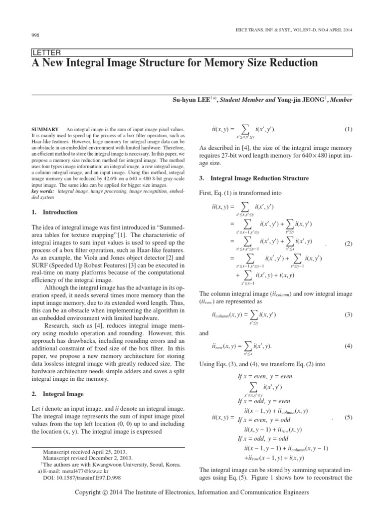 Lee2014 - A New Integral Image Structure For Memory Size Reduction ...