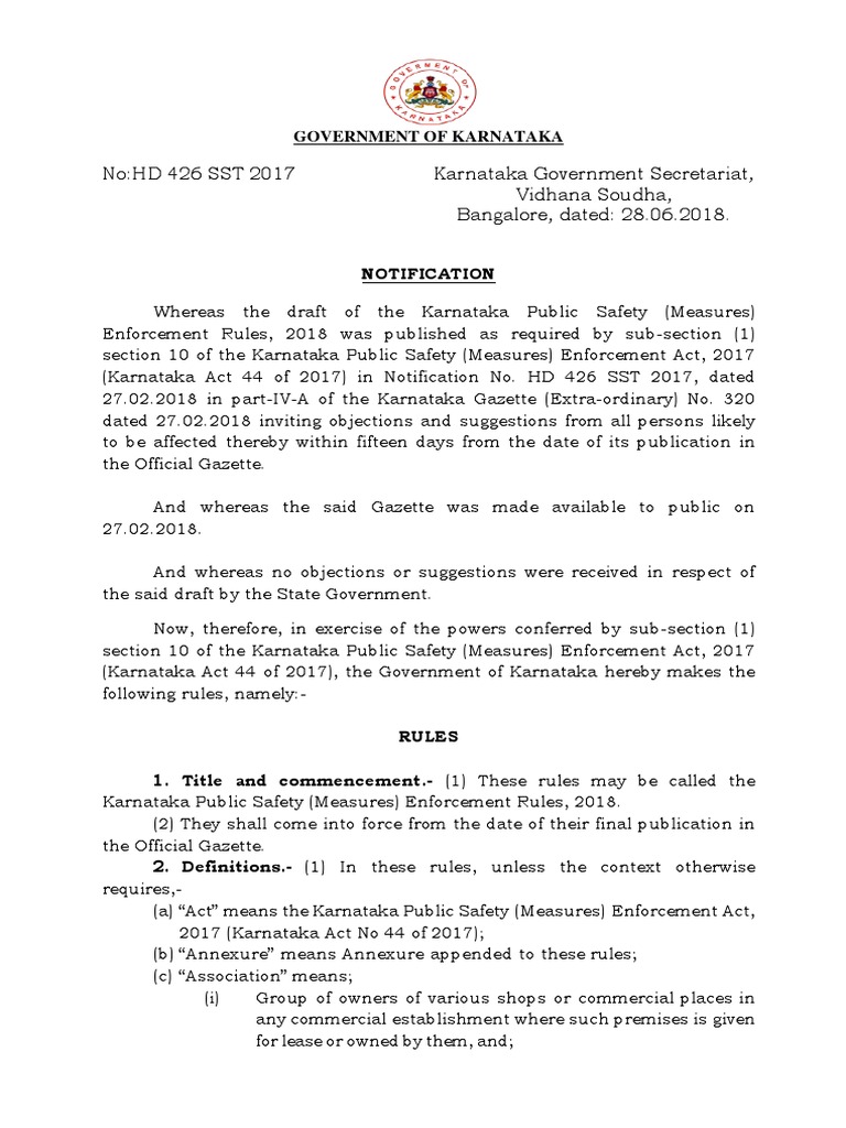 Public Safety (Measures) Enforcement Rules, 2018. | PDF | Police ...