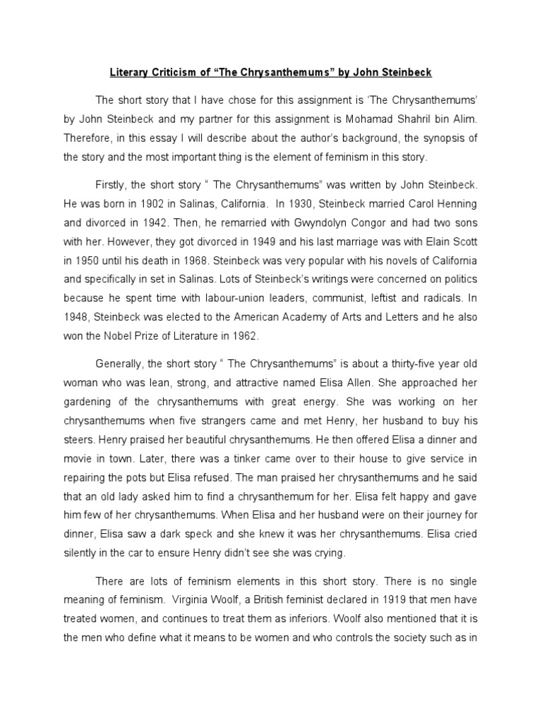 Literary Criticism of "The Chrysanthemums" by John Steinbeck Download