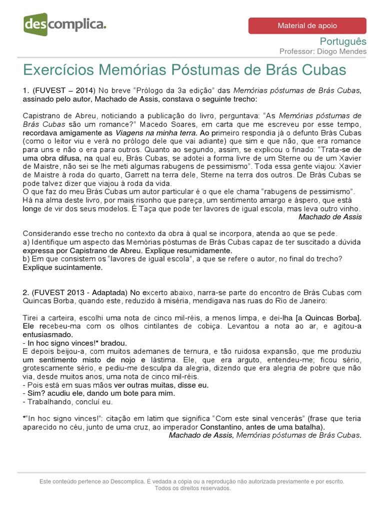 Materialdeapoioextensivo Literatura Exercicios Memorias Postumas Bras