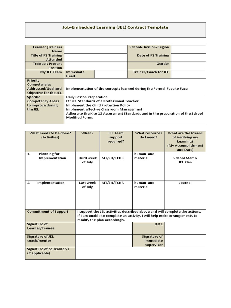 Job-Embedded Learning (JEL) Contract Template | PDF | Mentorship ...