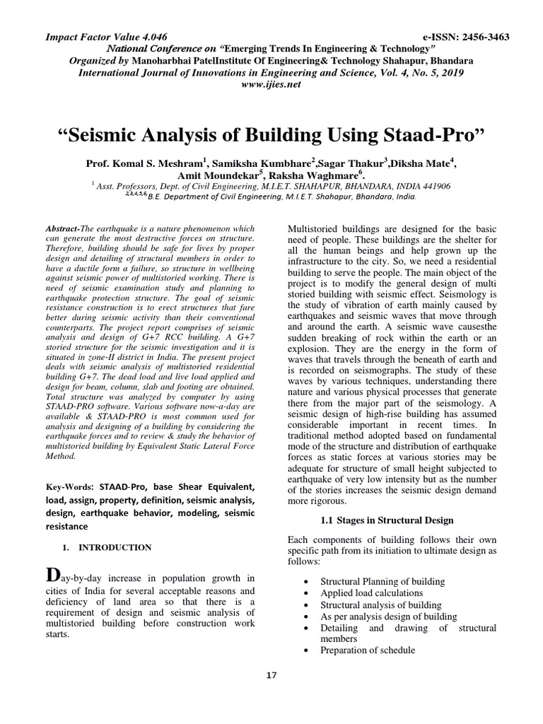 Seismic Analysis of Building Using Staad-Pro | PDF | Seismology | Mechanics