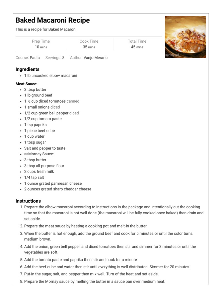 Baked Macaroni Recipe Panlasang Pinoy PDF