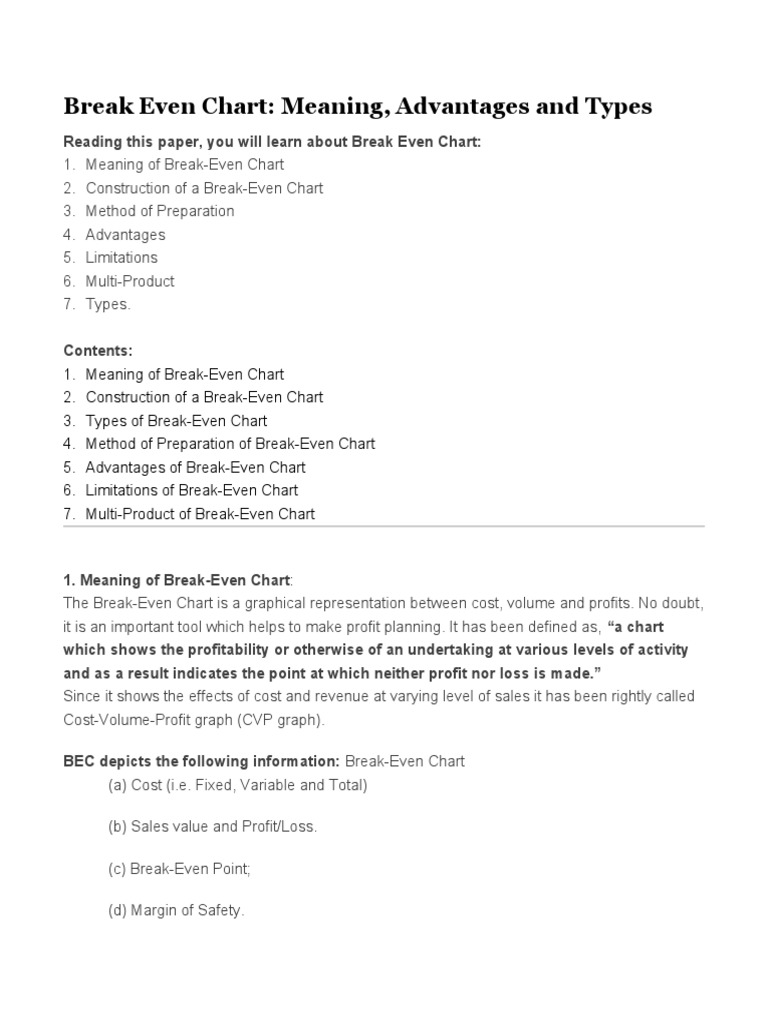 Break Even Chart-Meaning-Advantages and Types | PDF | Economies | Business  Process