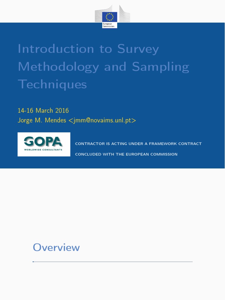 Survey Methodology and Sampling Techniques | PDF | Estimator | Mean ...
