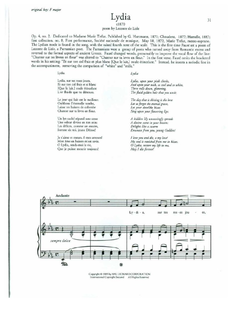 Qdoc Tips Lydia by Gabriel Faure PDF