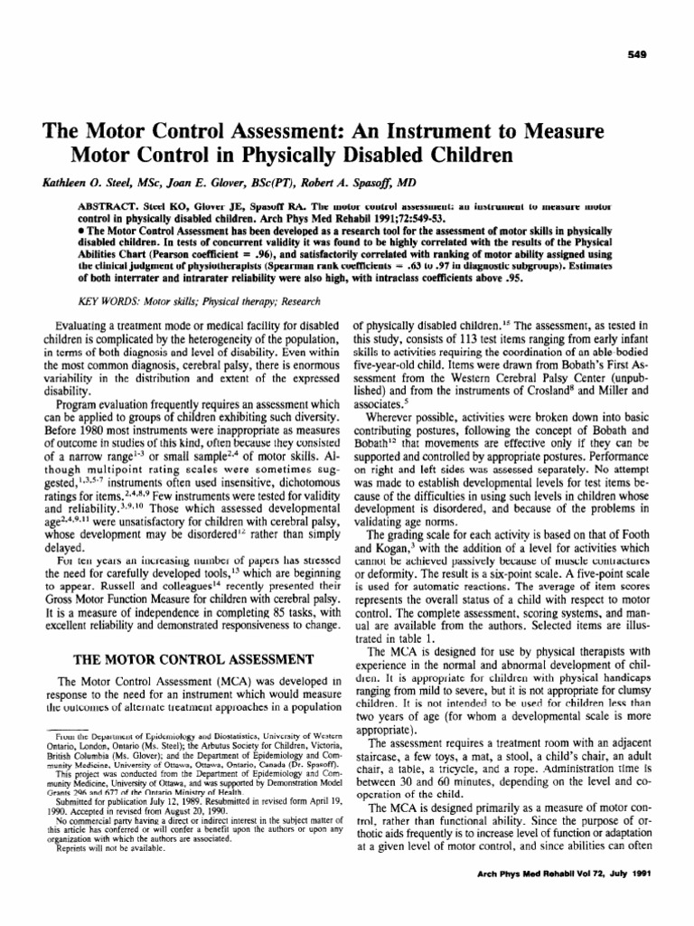 The Motor Control Assessment An Instrument To Measure Motor Control in