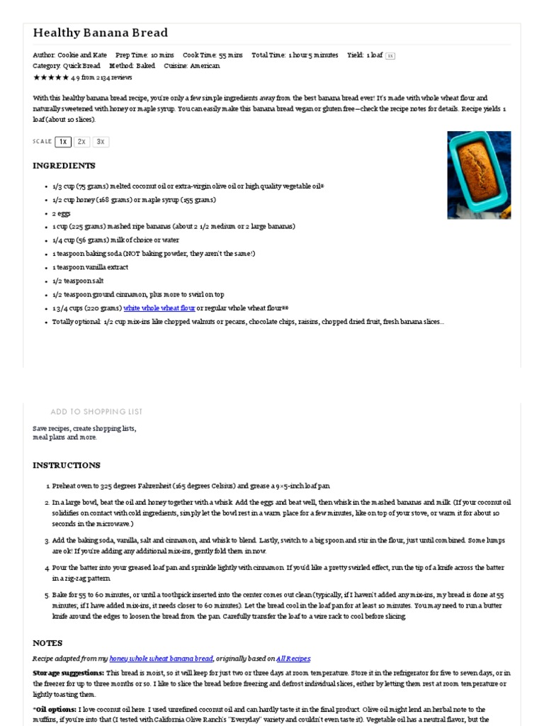 Healthy Banana Bread Recipe Cookie and Kate PDF Cuisine Food