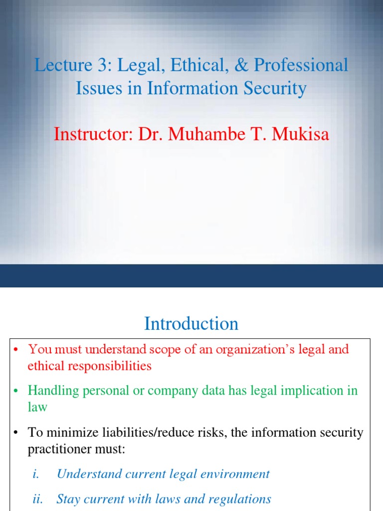 Legal and Ethical Issues in Info Security | PDF | Information Security ...