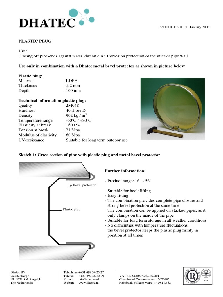 Dhatec Bevel Protector and Plug Details | PDF | Pipe (Fluid Conveyance ...