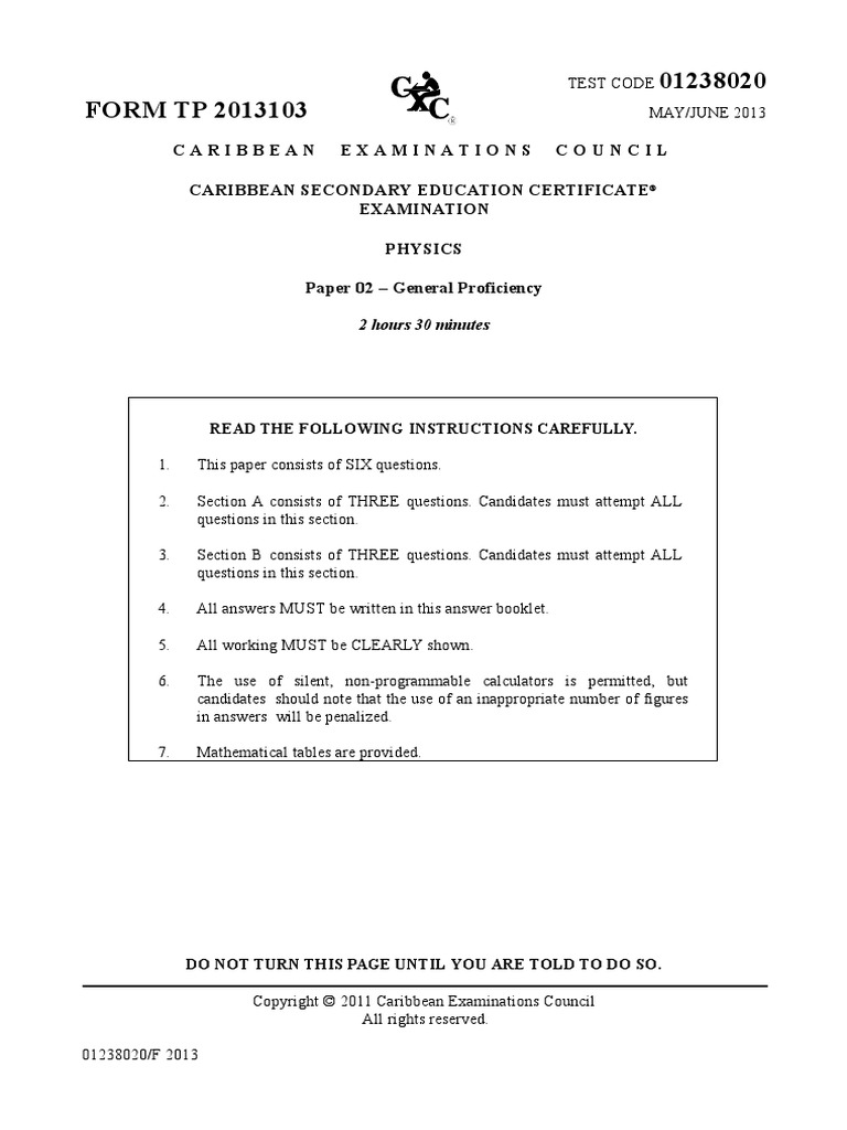 CSEC Physics P2 2013 June | PDF | Electrical Resistance And Conductance ...