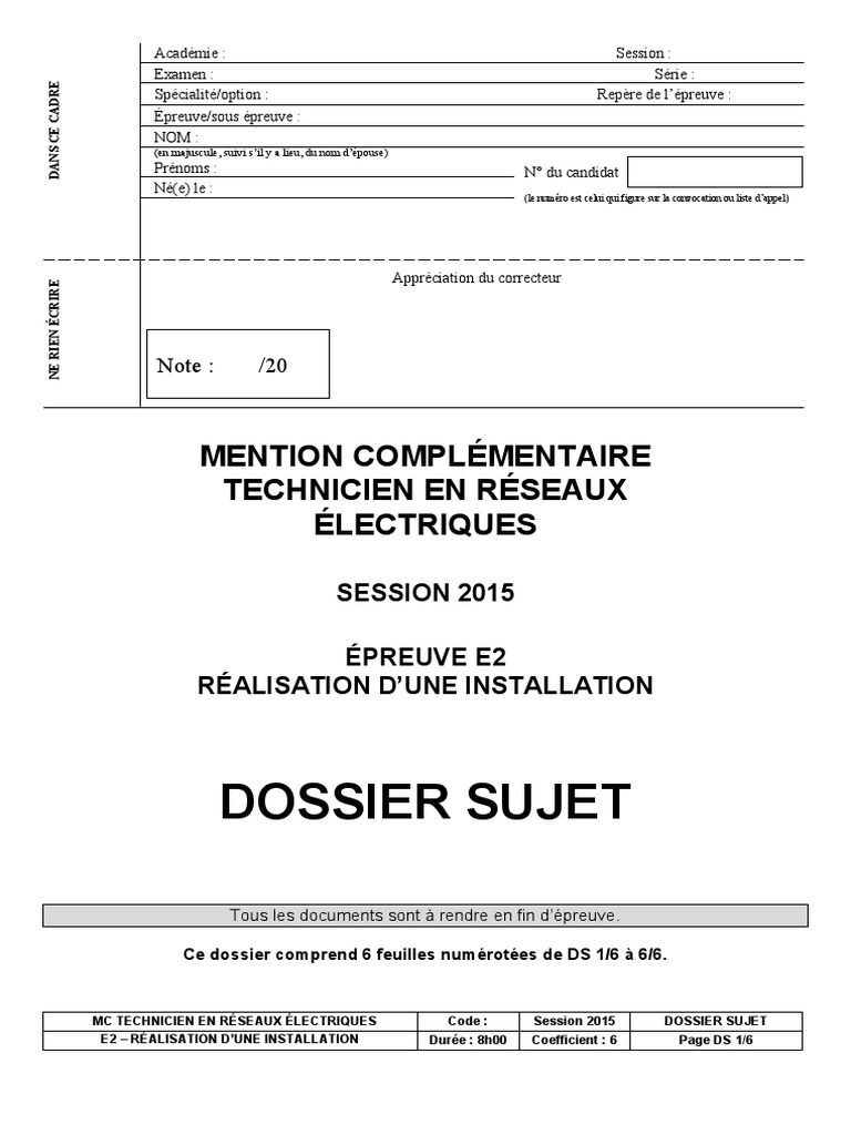 Épreuve E2 : Installation Réseaux Électriques | PDF | Technologie et ...