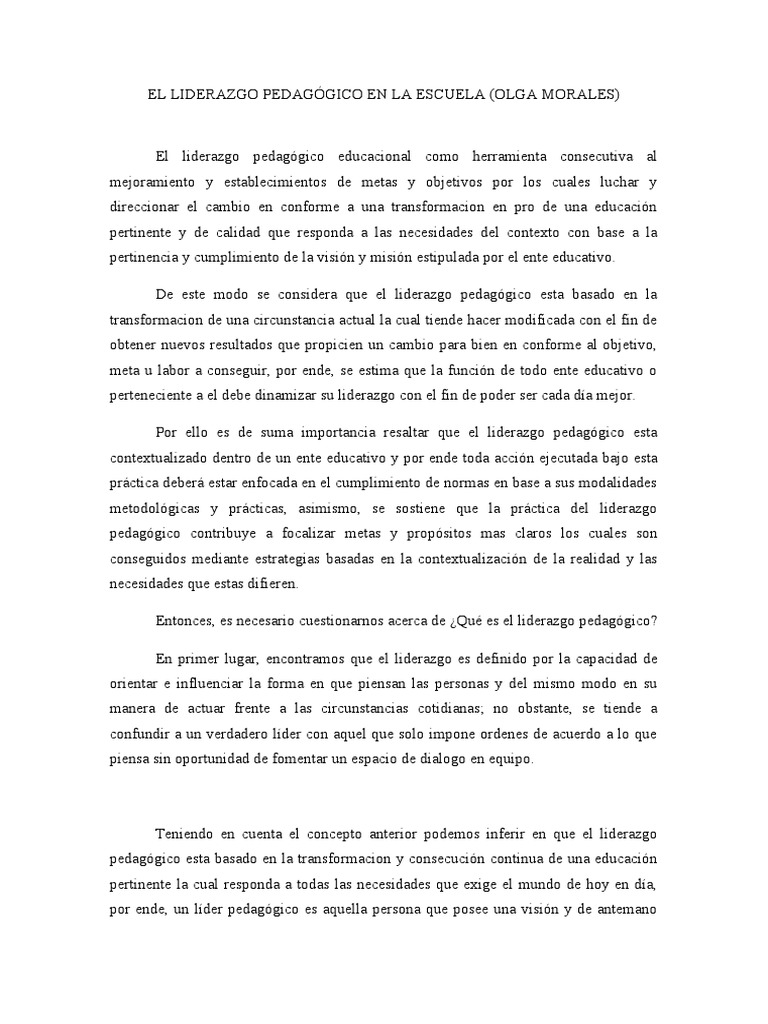 Liderazgo Pedagógico en la Educación | PDF | Liderazgo | Pedagogía