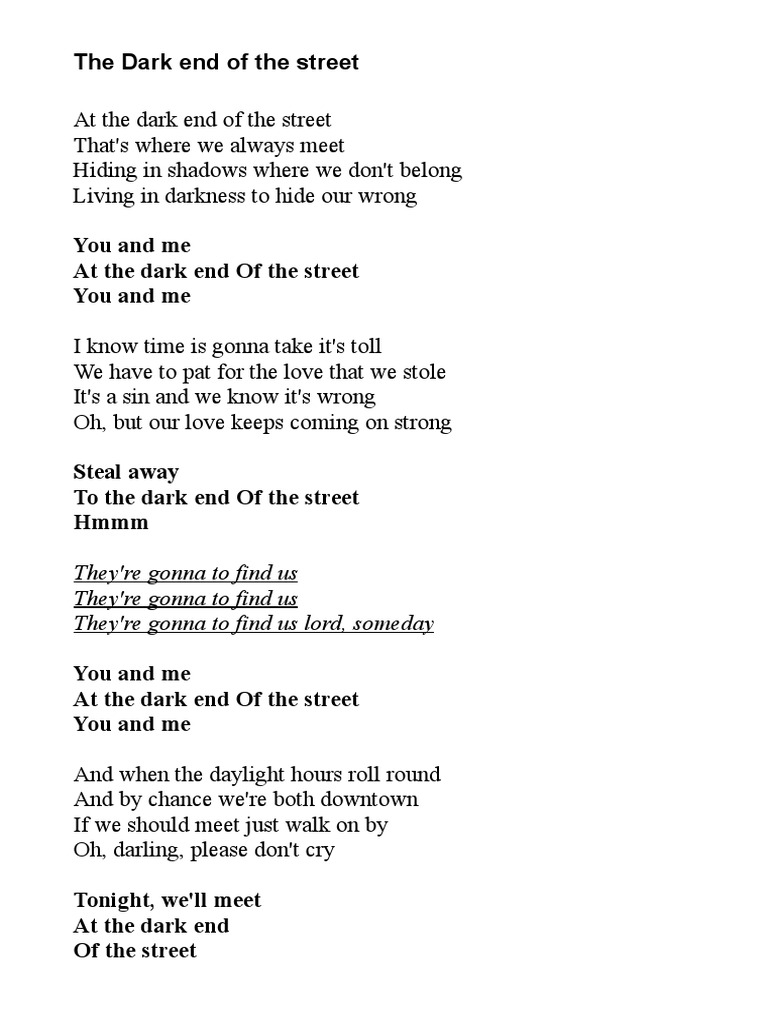 The Dark End of the Street Lyrics PDF Mystery, Thriller