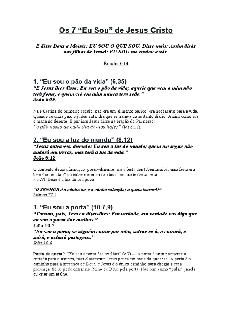 Os 7 Eu Sou de Jesus Cristo | PDF | Jesus | Evangelho de João