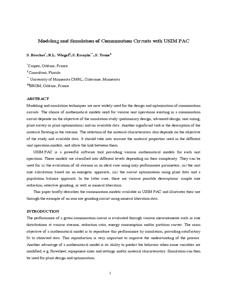 Comminution Circuit Modeling with USIM PAC | PDF | Mathematical Model ...