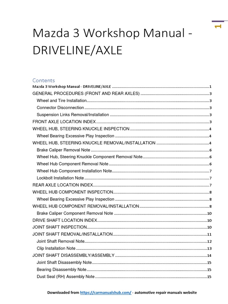 Mazda 3 Manual DRIVELINEAXLE Download Free PDF Axle