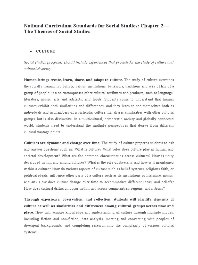 Cultural Diversity in Social Studies Standards | PDF | Identity (Social ...