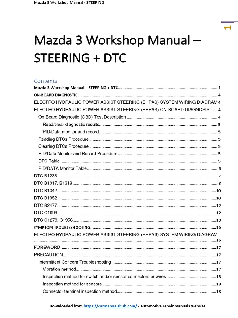 Mazda 3 Manual STEERING + DTC PDF Steering Power Supply