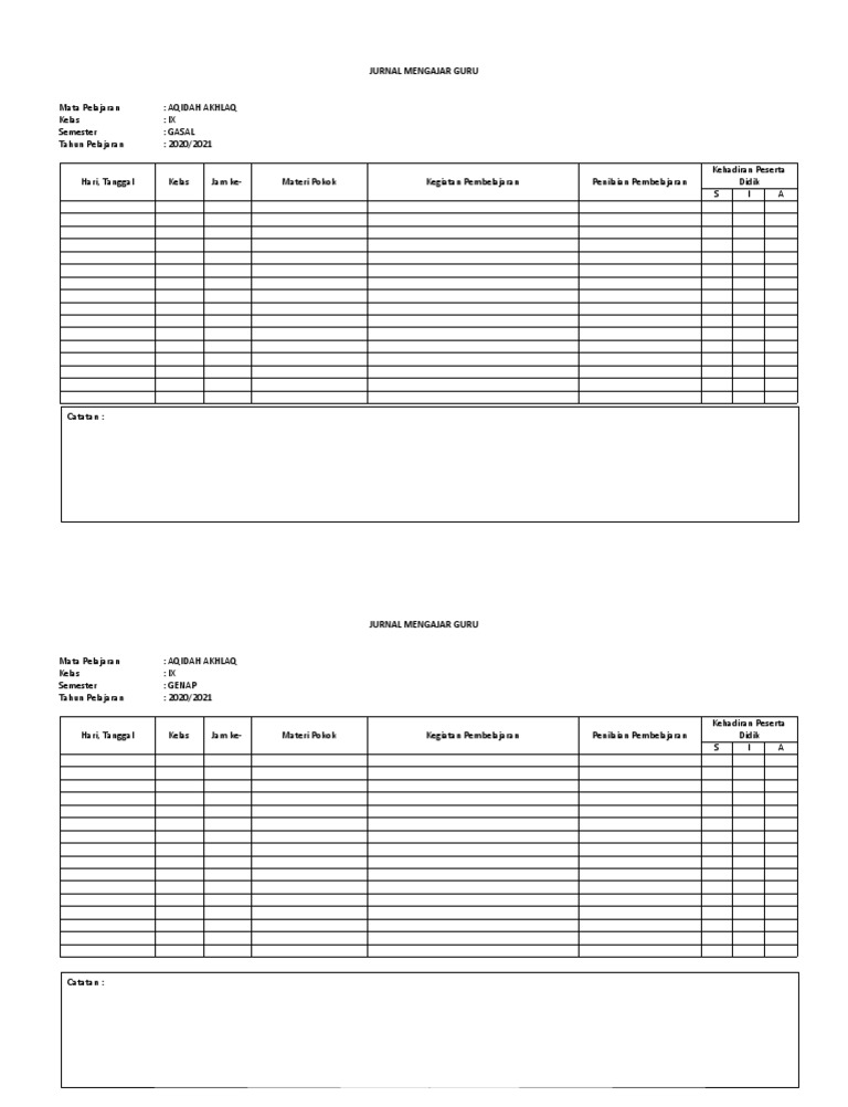Jurnal Mengajar Guru SMP | PDF