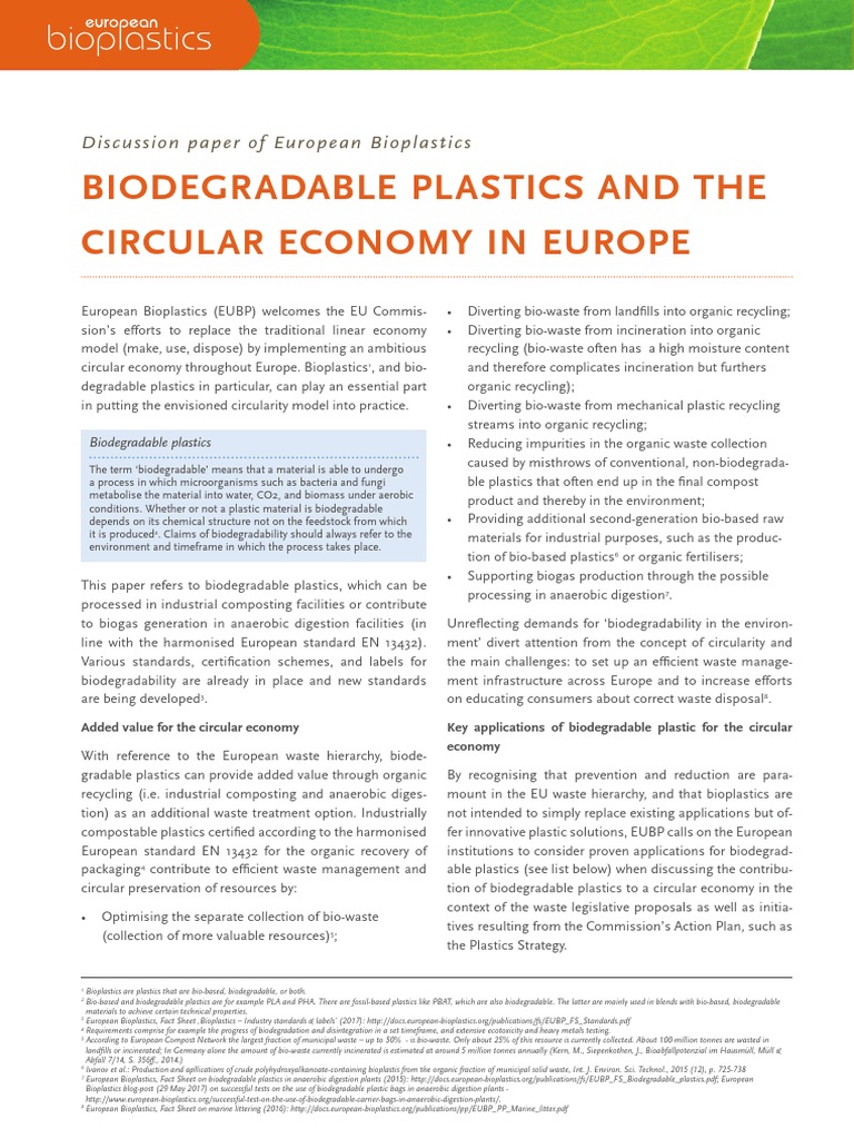 Discussion Paper Biodegradable Plastics To The Circular Economy in ...