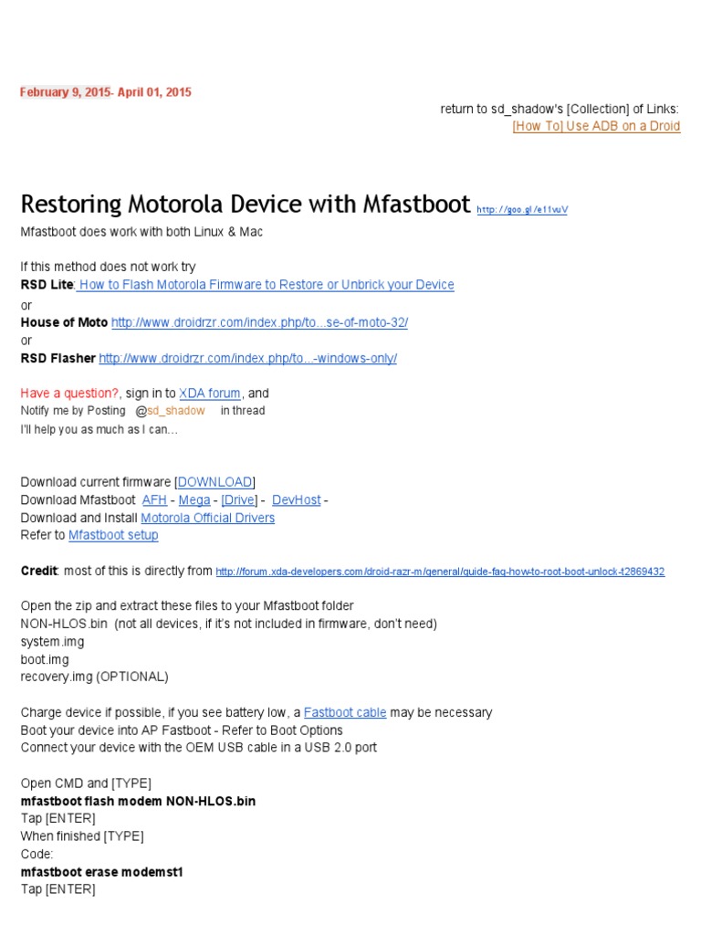 Restoring Motorola Device With Mfastboot | PDF | Booting | Flash.