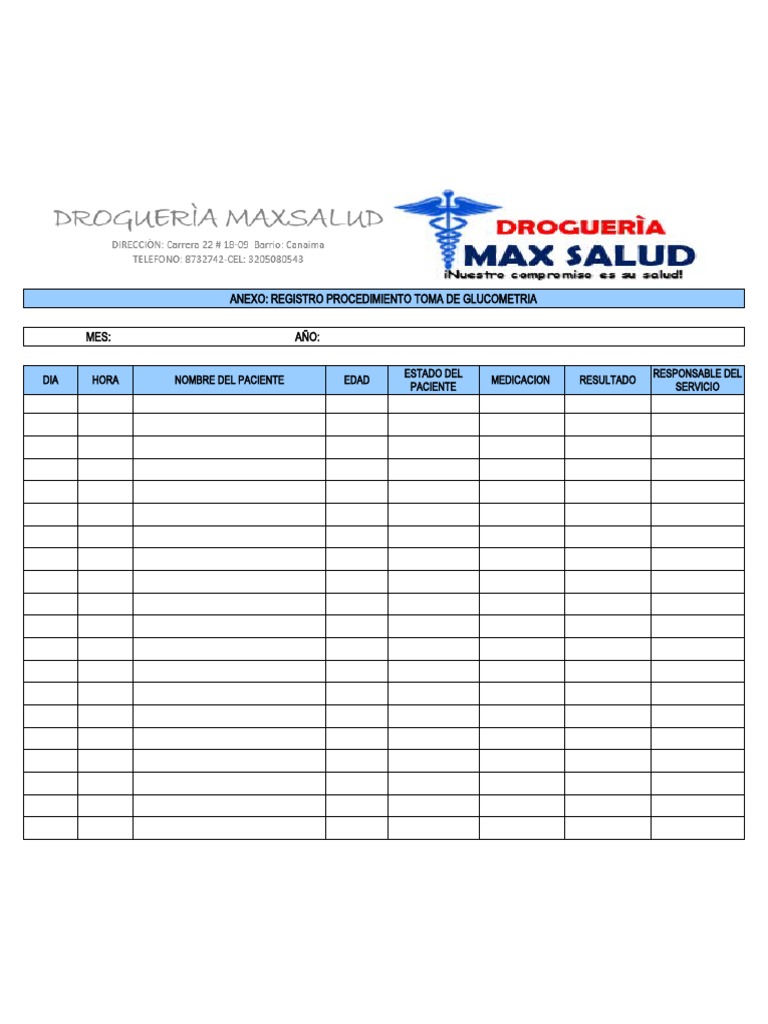 Hoja De Registro De Control De Calidad Del Glucómetro