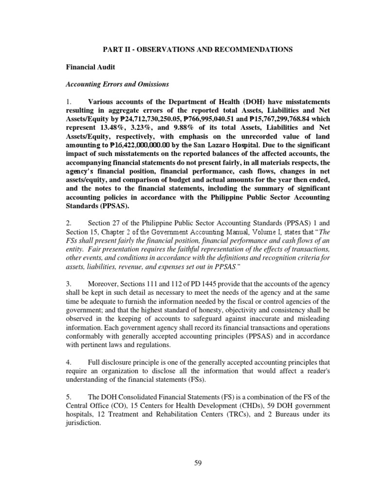 DOH Financial Audit Findings Summary | PDF | Financial Statement ...