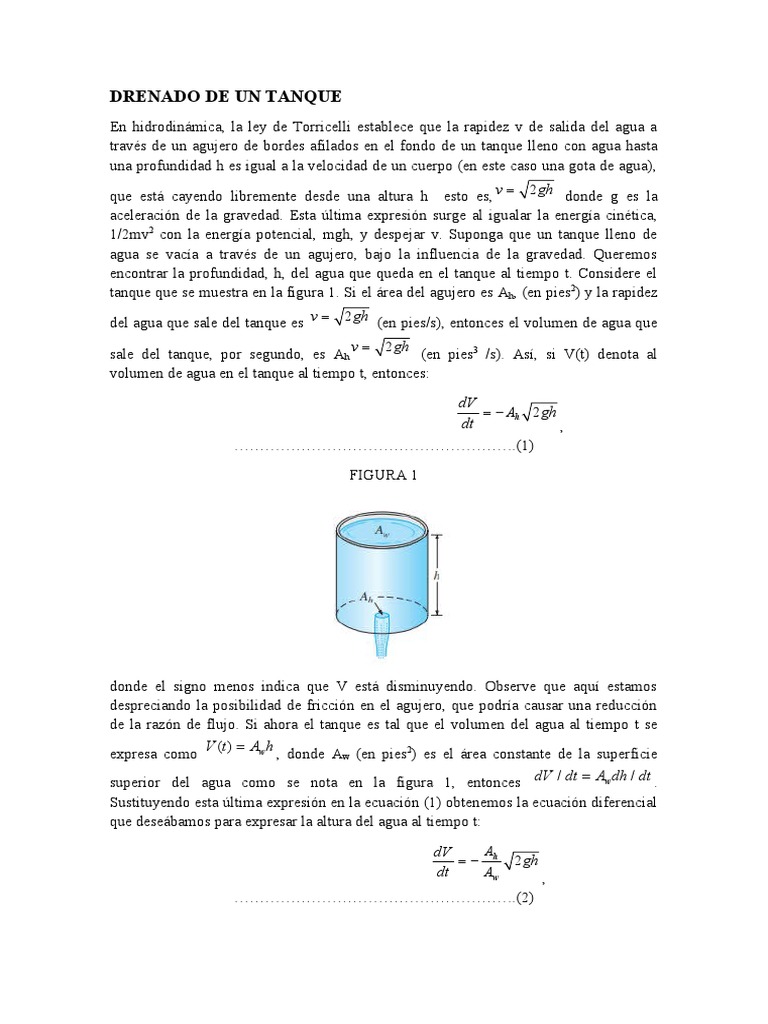 Drenado de Un Tanque | PDF | Ecuaciones | Tanques