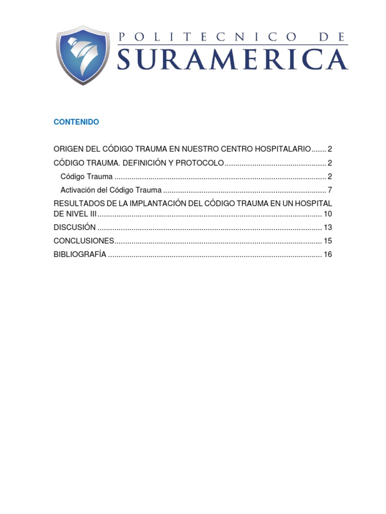 Protocolo Del Código Trauma | PDF | Hospital | Unidad de Cuidados ...