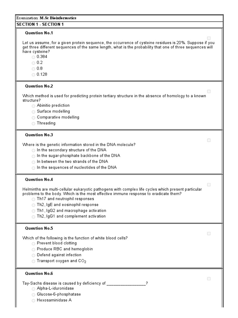 Section 1 - Section 1 Question No.1 | PDF | Dna | Proteins
